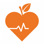 solid orange icon of an apple with a heart monitor line » HCi