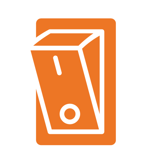 Outlined white icon of a light switch representing switching health funds to HCi » HCi